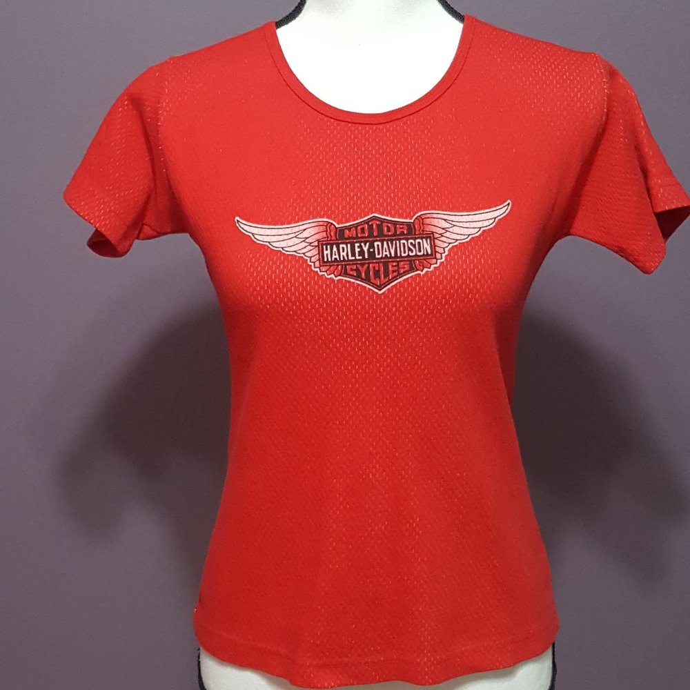 Harley Davidson Red Waffle Short Sleeve Te…